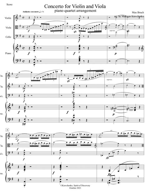 Max Bruch - Double Concerto In E Minor, Op.88 Arr. For Piano Quartet